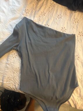 Zara Blue One-Shoulder Long Sleeve Bodysuit